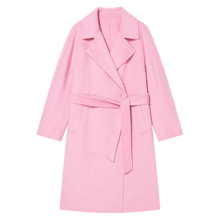 Goodland美地粉色羊毛羊驼毛西装领大衣外套女LC34580160