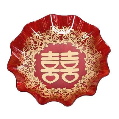 婚礼红色加厚大号喜糖盘子塑料