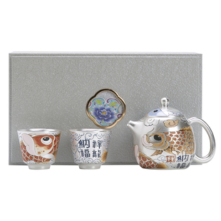 鎏银一壶两杯茶具套装礼盒精美高档送礼佳生日结婚开业商务伴手礼