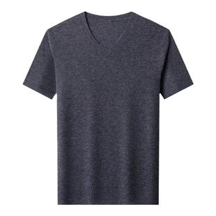 春秋季薄款短袖羊绒衫男士中青年V领半袖T恤大码打底针织羊毛衫潮