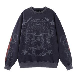 敦煌联名BJHG不计后果美式圆领卫衣男款春季新款潮复古宽松上衣女