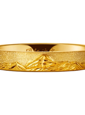 超定原创设计足金999戒指黄金定制情侣对戒手工錾刻劈花 遇见金山