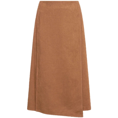 滨波麂皮绒土黄色中长裙