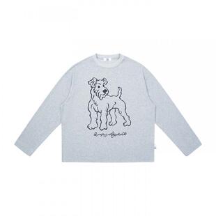 EMPTY REFERENCE 雪花肌理手绘猎狐梗印花上衣宽松长袖T恤打底衫