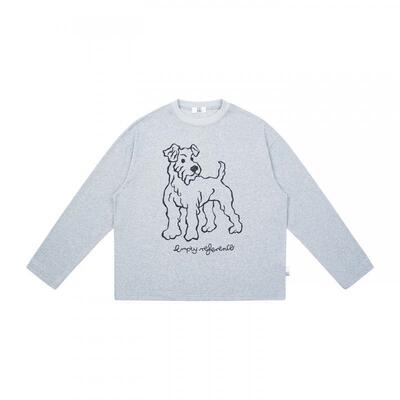 EMPTY REFERENCE 雪花肌理手绘猎狐梗印花上衣宽松长袖T恤打底衫