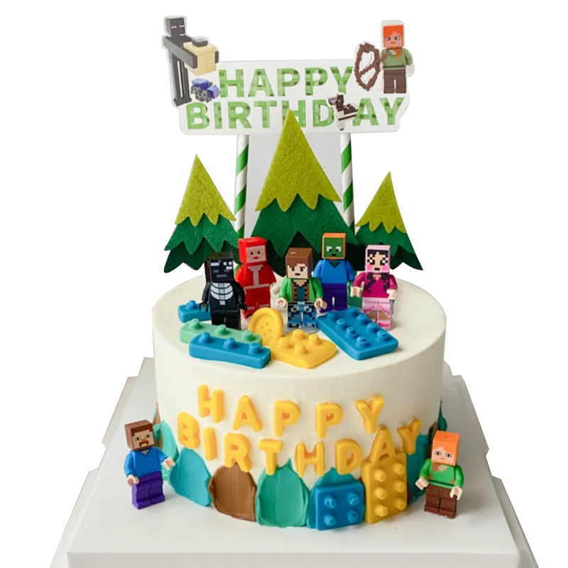 我的世界生日摆件minecraft主题配件积木块蛋糕男孩生日卡通插件