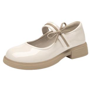 大东法式单鞋女2026新款春季配裙子圆头小皮鞋女厚底白色玛丽珍鞋