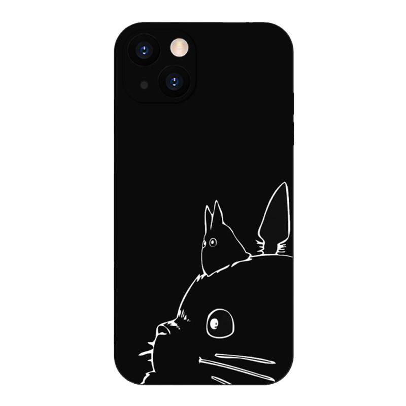 黑白简约线条龙猫适用苹果14全包13硅胶12玻璃11华为OPPO小米VIVOiPhone15ProMax三星一加小众动漫手机壳