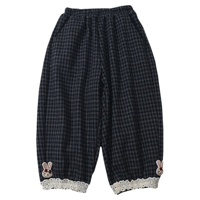 格子加绒秋冬裤子新款宽松收脚裤