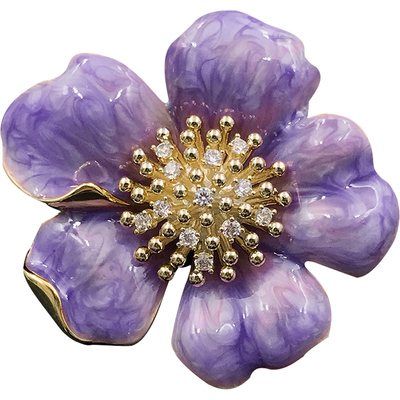 米小图紫色花朵釉彩胸针