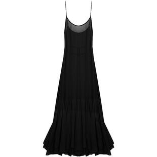 COCOBELLA双层多裁片拼接吊带裙女透视鱼尾裙黑色连衣裙FR7092-2