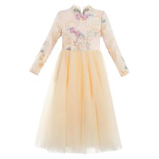 女童旗袍连衣裙秋冬裙子长袖小女孩中国风唐装礼服儿童汉服公主裙