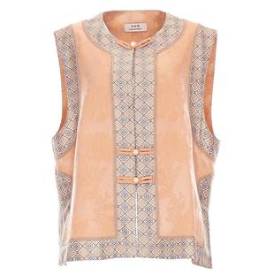 花木深新中式背心马甲女醋酸新款无袖圆领坎肩轻国风提花马甲外套