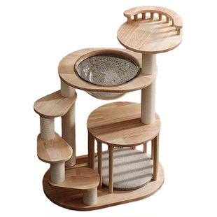 矮脚猫爬架太空舱猫窝一体实木猫爬柱猫树剑麻耐磨多层猫跳板家用
