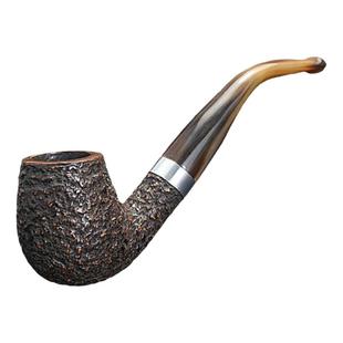【保价】进口石楠根+牛角咬嘴 原木烟斗正品传统老式弯式实木银圈