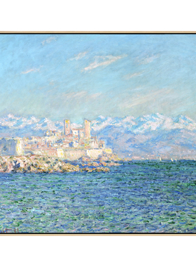 莫奈海景油画简欧客厅沙发背景画