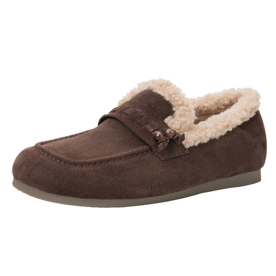 达芙妮加绒保暖乐福鞋女平底棉鞋