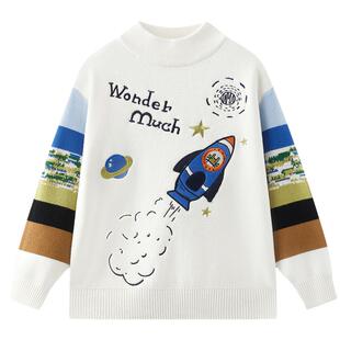 MQD童装男童毛衣2025冬季新款半高领针织衫中大童保暖上衣绣花潮