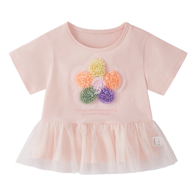 [7A抗菌]女童t恤夏季宝宝透气时髦上衣小童圆领薄夏装潮儿童短袖