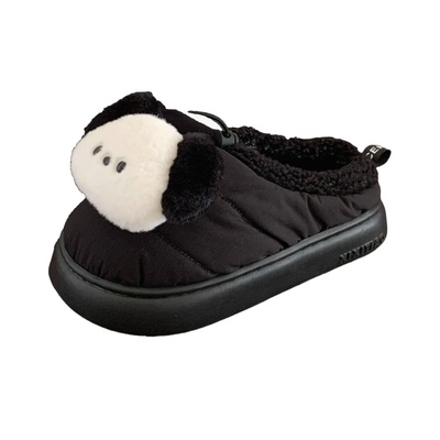 细细条抽绳束口可爱狗狗棉拖鞋