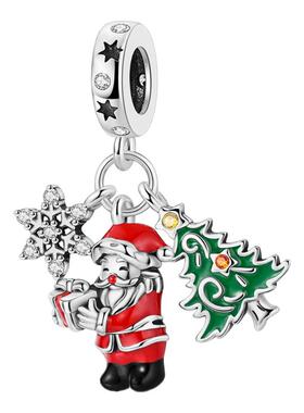 圣诞节款系列原创吊饰铜镀s925银手工DIY潘家圣诞麋鹿寄语牌吊饰