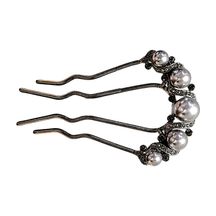 高端珍珠u型发簪水钻黑色插梳发钗古风新中式簪子盘发钗神器头饰