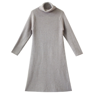 【7折出清】秋冬高领套头毛衣中长款针织打底裙修身内搭毛线衣女