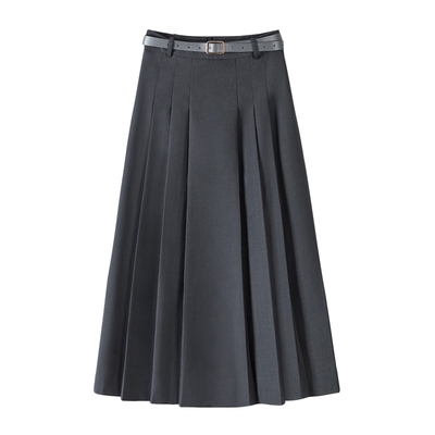 她池中长款通勤百褶半身裙