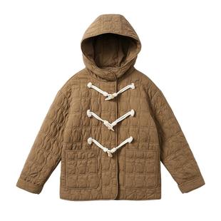 紫涵短款连帽羽绒服女2025年冬季新款设计感纹理盘扣轻薄鸭绒外套