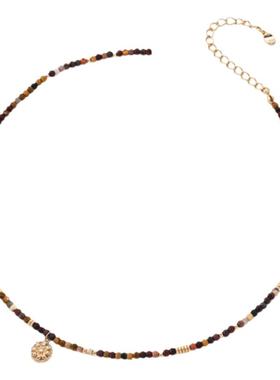 新中式复古小众纯银彩色蛋黄石项链高级感轻奢锁骨链花朵气质颈链