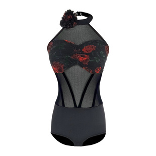 HC·DANCE拉丁舞服新款无袖挂脖网纱连体上衣练功服带胸垫 DS1035