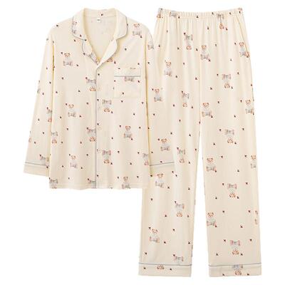 都市丽人100%纯棉睡衣女秋冬套装