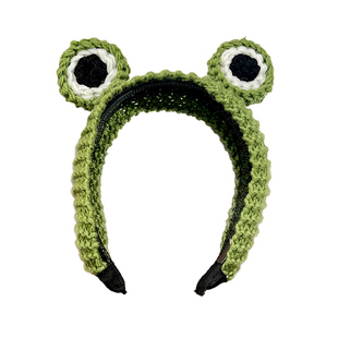 卡通气质大眼睛青蛙可爱发箍女洗脸毛线针织头箍防滑发卡压发头饰