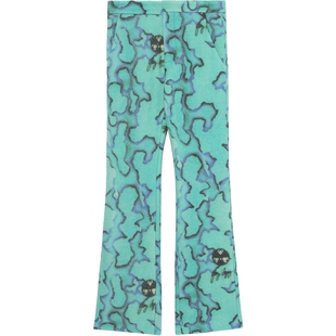 IT ERL男装毛呢喇叭裤新款时髦摩登合身长裤满幅图案花裤子P032ML