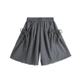 小小大星球童装 全棉蝴蝶结褶边短裤 女童夏日百搭宽松森系裤子