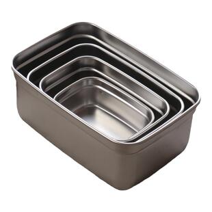 不锈钢食品保鲜盒加深长方形盆味斗带盖大容量冰箱冷藏留样盒露营