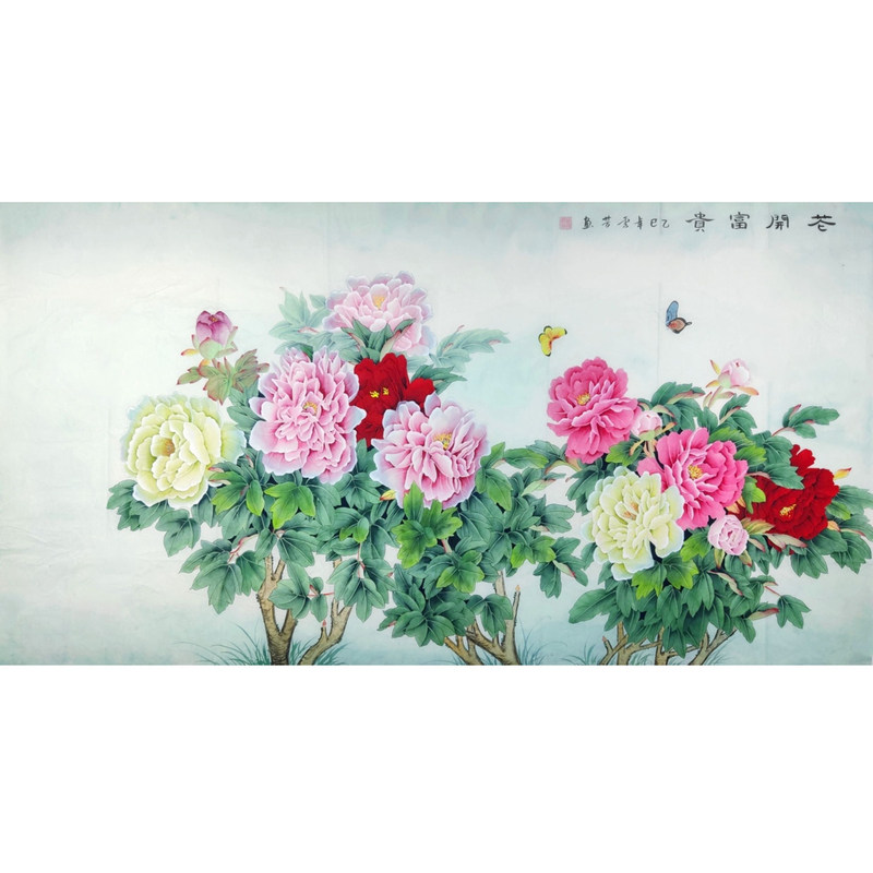 牡丹国画工笔画纯手绘客厅装饰画