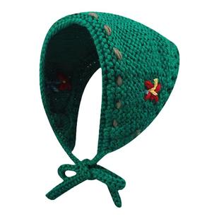 网红复古手工系带针织三角头巾女款韩国ins可爱护耳毛线耳罩