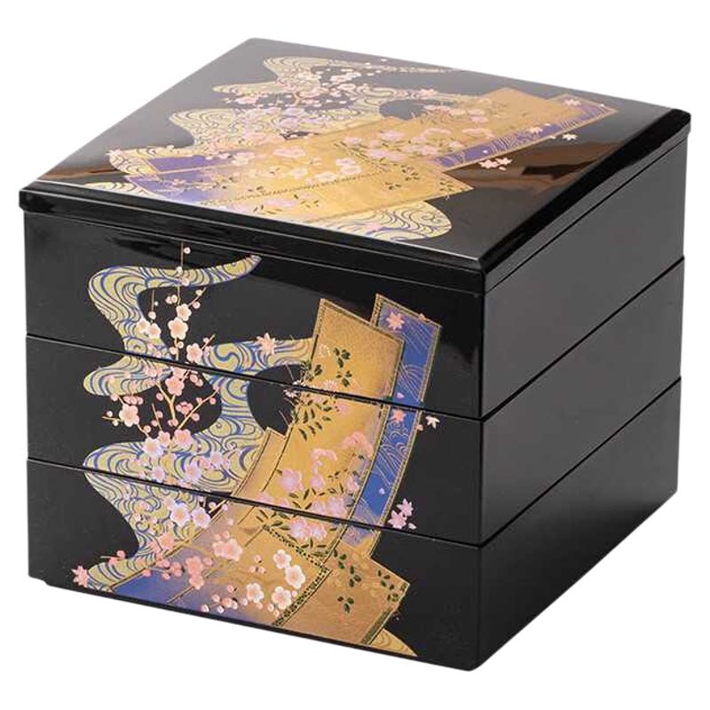 日式高端精美三层珠宝盒山中漆器