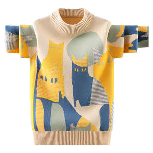 新款男童毛衣纯棉套头儿童韩版线衣中大童冬季加绒加厚宝宝春秋款