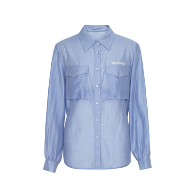 XG/雪歌XJ121017A502紫色长袖衬衫时尚春季新款莱赛尔印花上衣女