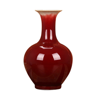 景德镇陶瓷器 颜色釉朗红花瓶 现代中式时尚家居工艺摆件装饰品