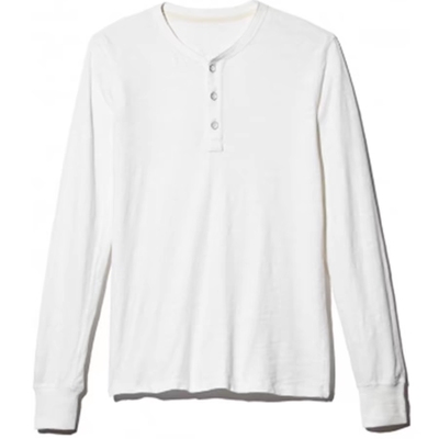 亨利领竹节棉复古短袖白T恤邦德