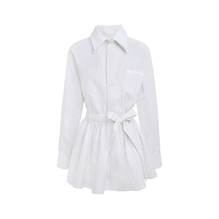 Kroche  Geek chic 假两件 全棉撞色条纹立体抽褶衬衫连衣裙