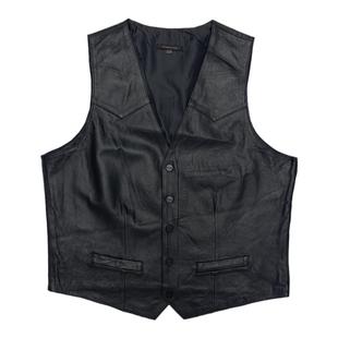 真皮马甲 外单复古时尚小羊皮马夹 摩托机车街头风格宽松皮衣夹克