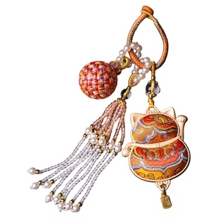 新款宋锦成品有求必应招财猫包挂水晶流苏车挂国风钥匙扣配饰挂件