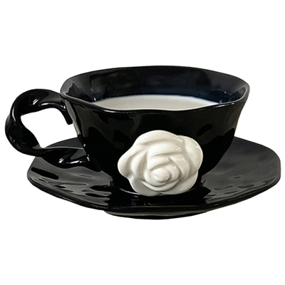 CMYD法式复古浮雕山茶花陶瓷杯碟