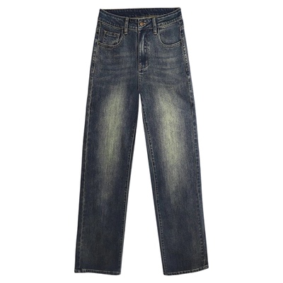 加绒直筒牛仔裤女显瘦窄版阔腿裤