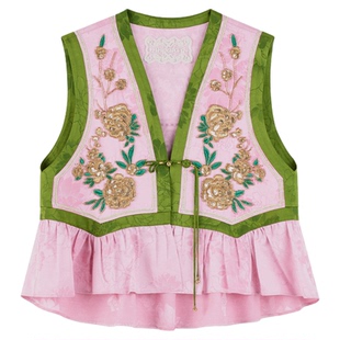 曼加塔【中式·花未眠】绵羊毛早秋新中式马甲5051353