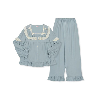 Ullala乌拉拉进口睡衣女装秋冬纯棉长袖家居服甜美花边韩版上衣